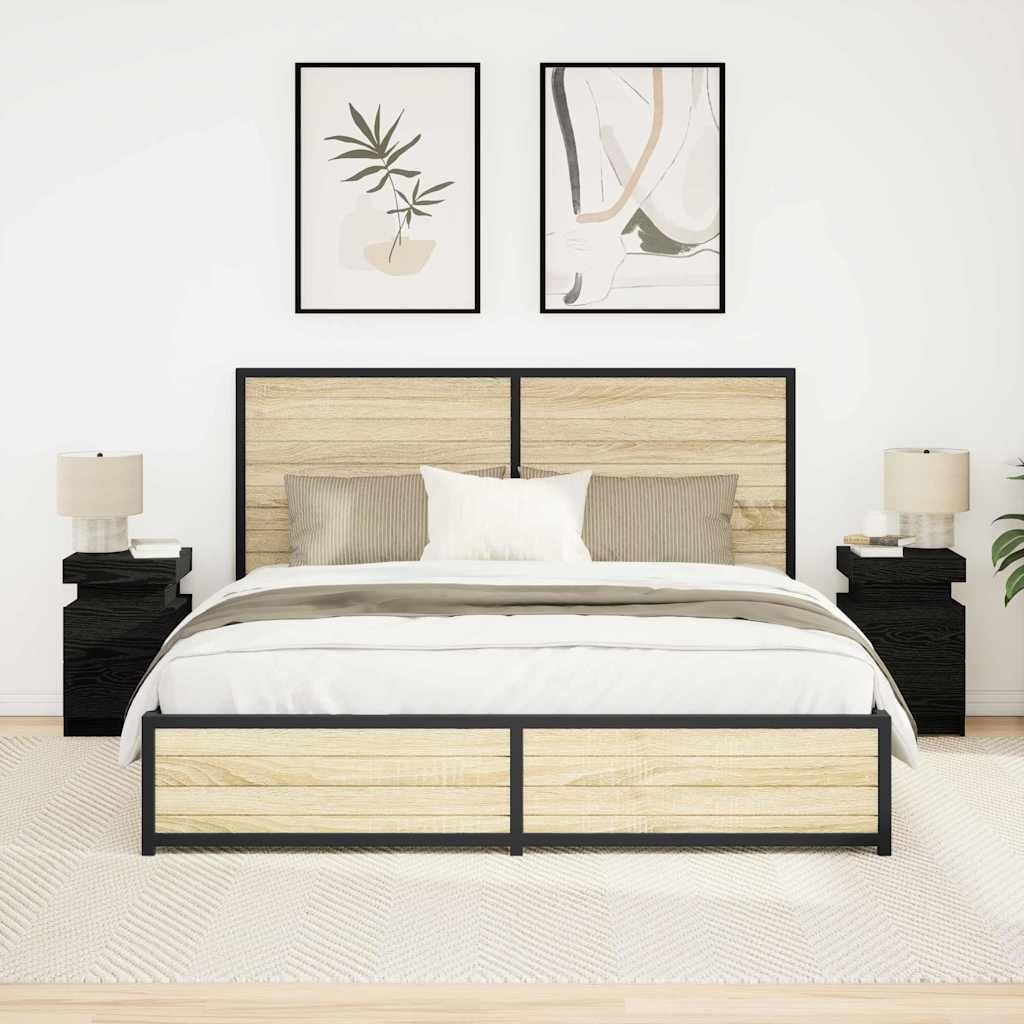 vidaXL Yöpöytä LED-valoilla 2 kpl Musta Tammi 35x39x55 cm