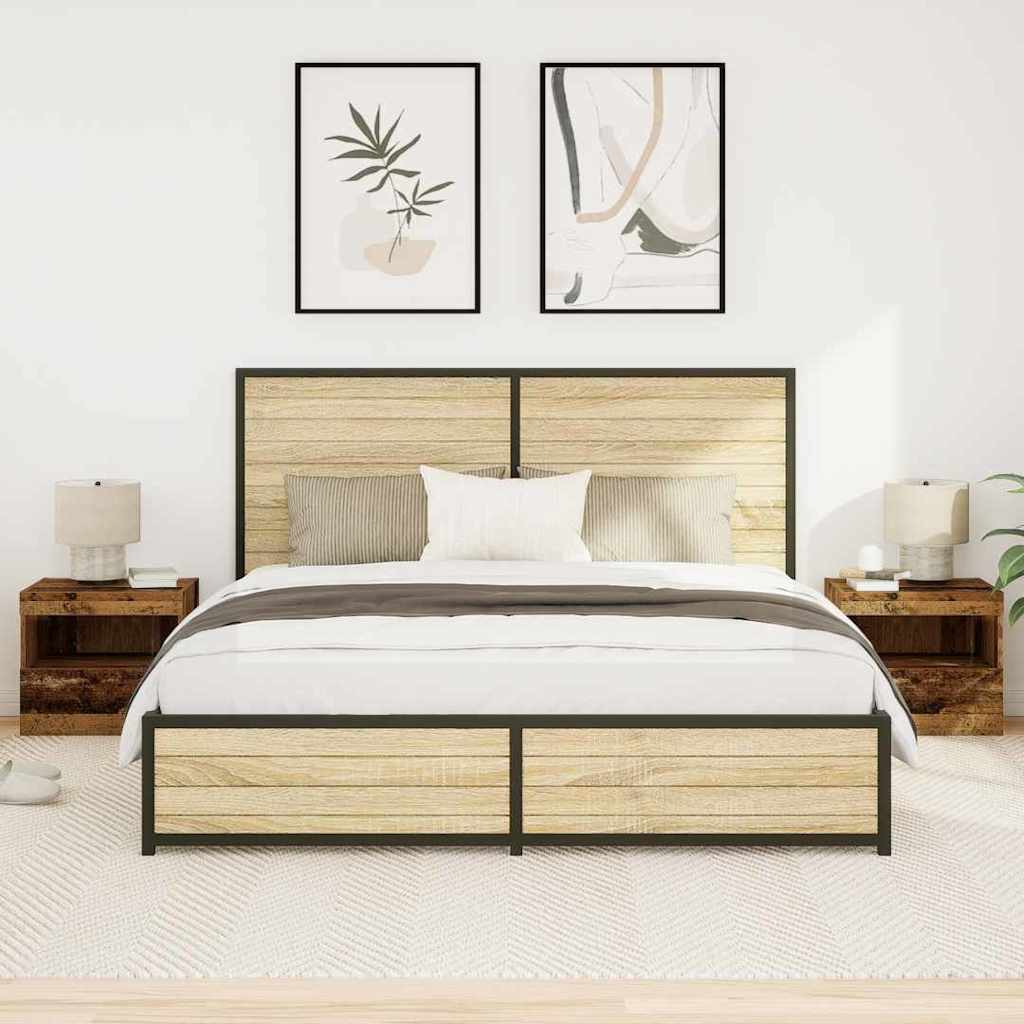 vidaXL Yöpöydät LED-valoilla 2 kpl Vanha Puu 50x40x45 cm