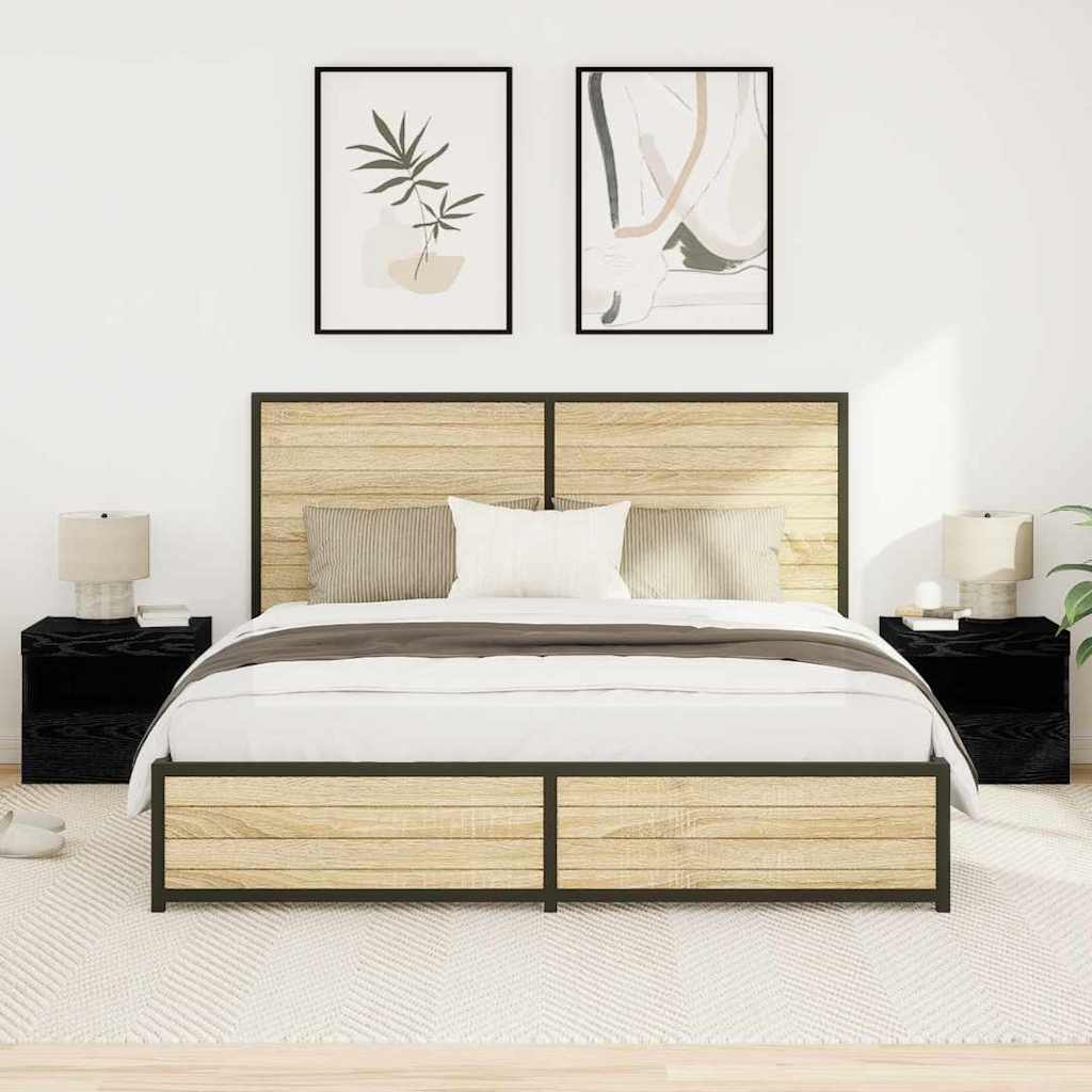 vidaXL Yöpöydät LED-valoilla 2 kpl Musta Tammi 50x40x45 cm