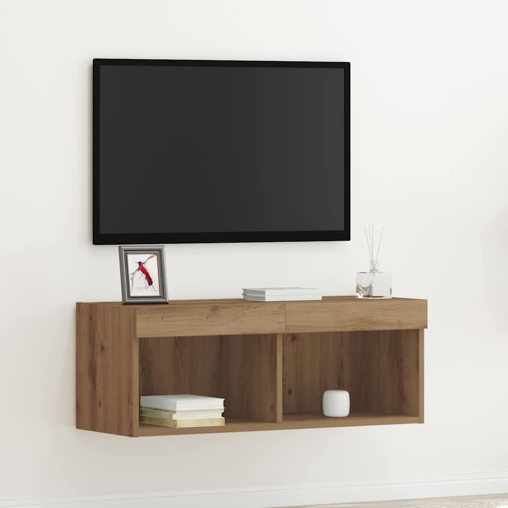 vidaXL TV-seinäkaappi LED-valoilla Artisan Tammi 80x30x30 cm