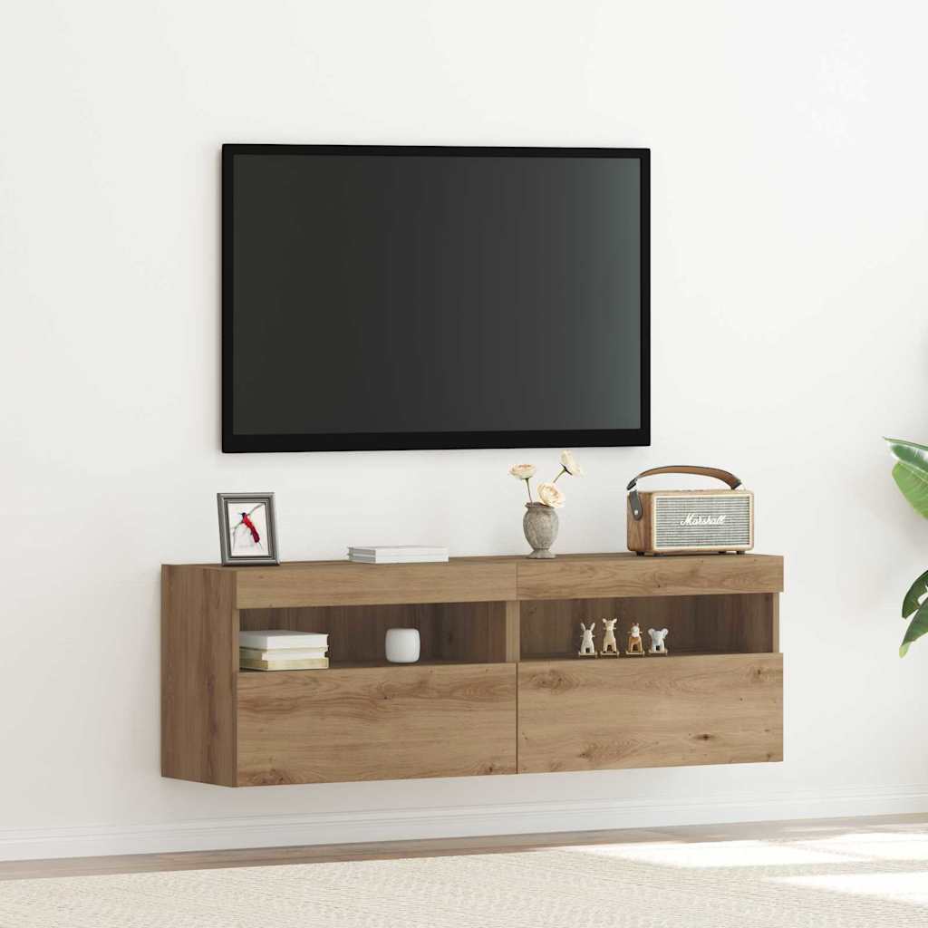 vidaXL TV-seinäkappelit LED-valoilla 2 kpl Artisan tammi 60x30x40 cm