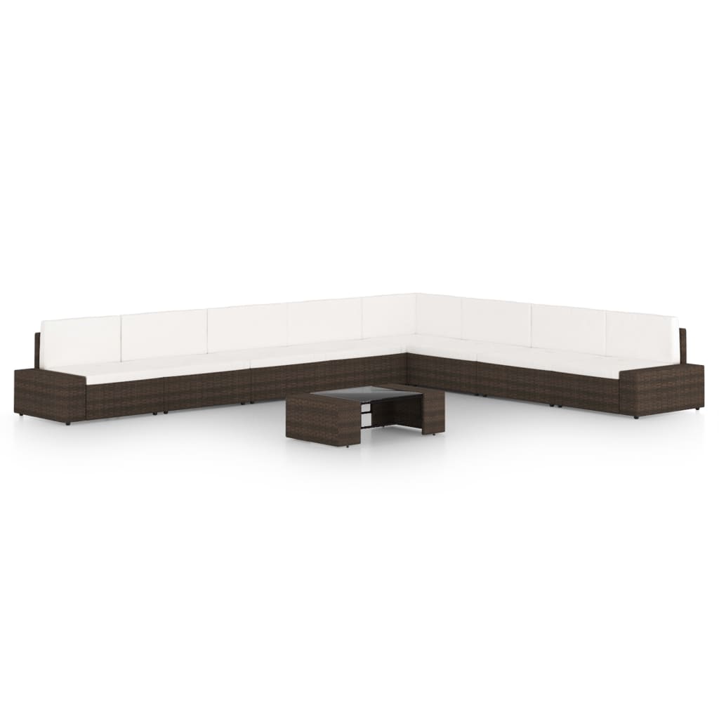 9-osainen Puutarhasohvasarja tyynyillä ruskea polyrottinki