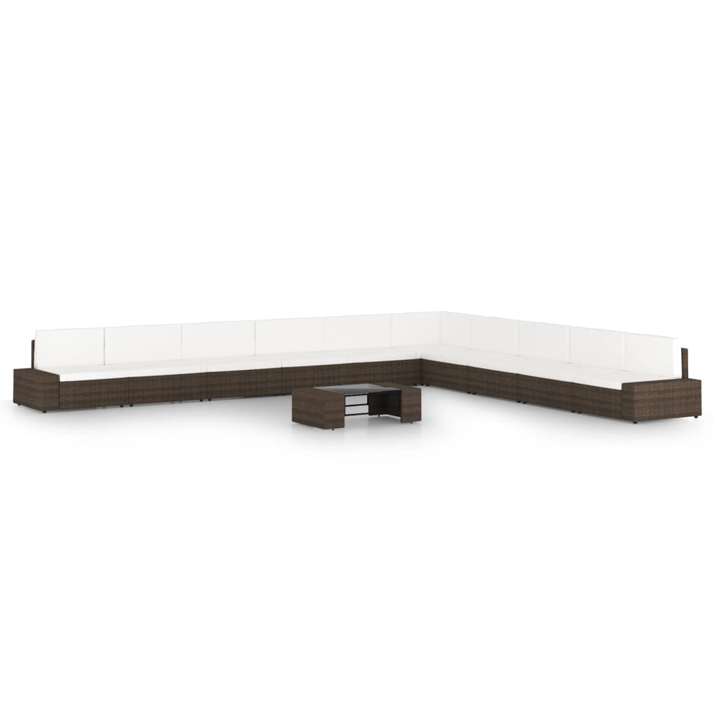 11-osainen Puutarhasohvasarja tyynyillä ruskea polyrottinki