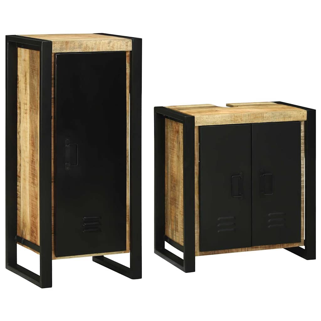 Kylpyhuonekalustesetti ovella 2 pcs Ruskea Kiinteä mango puu