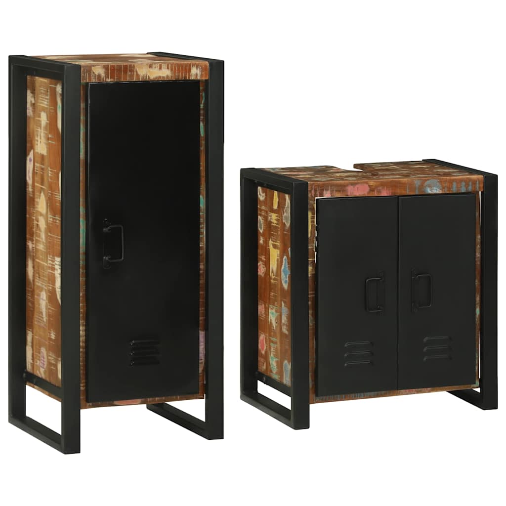 Kylpyhuonekalustesetti ovella 2 pcs Kiinteä kierrätetty puu