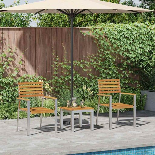 3 Osa Puutarhan Ruokailusarja Täysi Puu Akaasia, Pinottavat Puutarhatuolit 2 kpl Täysi Puu Akaasia ja Teräs