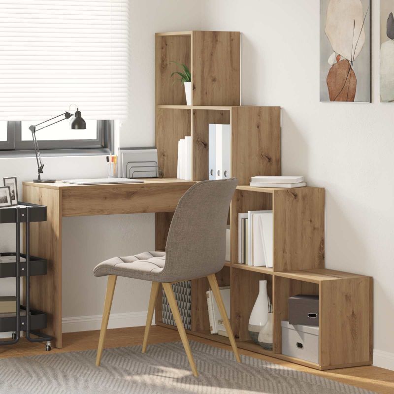 Kulmapöytä hyllyllä artesaani tammi 101.5 x 149.5 x 149.5 cm