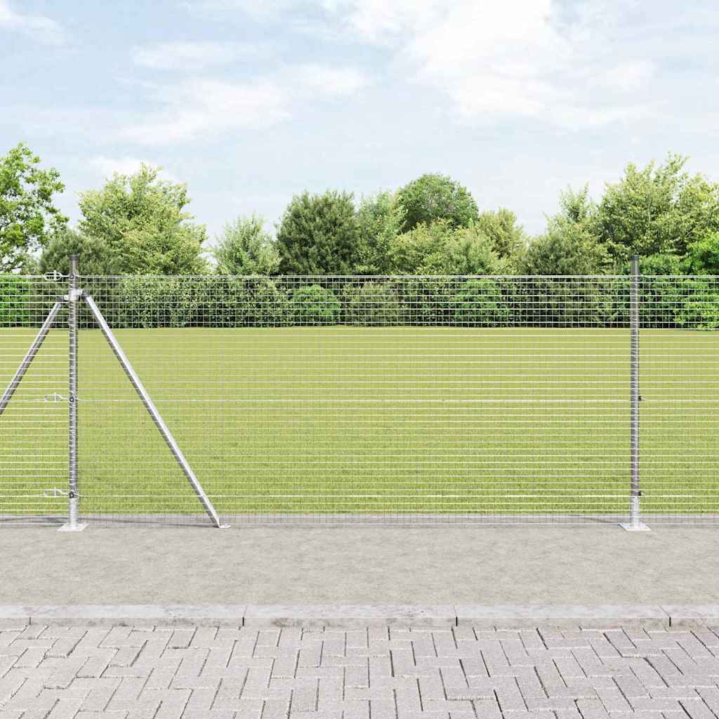 Welded Wire Fence with 13 Flanged Posts 1x50 m Galvanised Steel