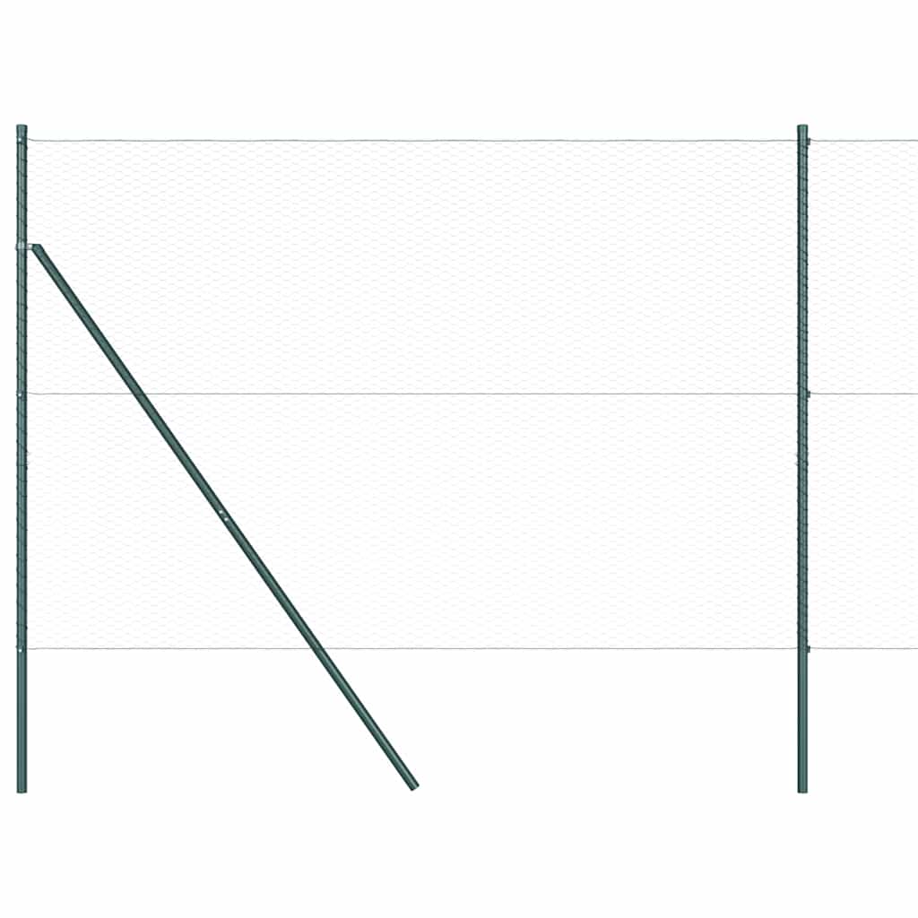 Kuusikulmainen aita Harmaa 1.6x100 m Teräs, Aitapylväät 13 kpl Vihreä Ø32 mm 210 cm Galvanoitua terästä