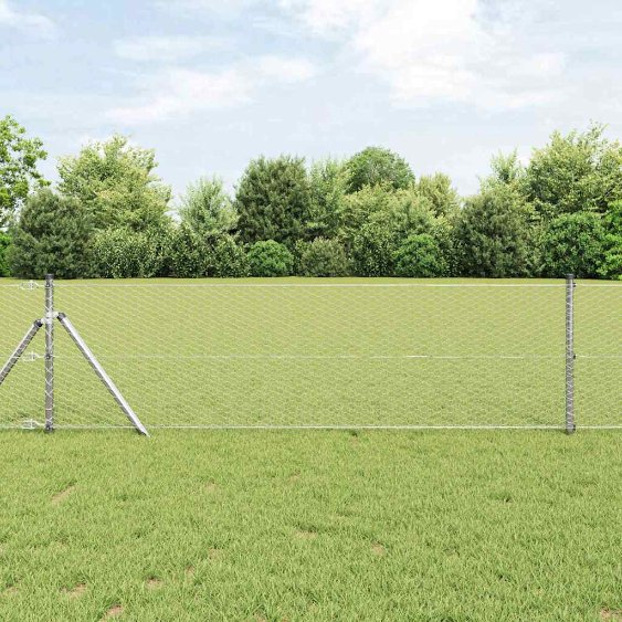 Kuusikulmainen Aita 0.6x10 m Galvanoitu Teräs, Aitatolpat 7 kpl Ø32 mm 100 cm Galvanoitu Teräs