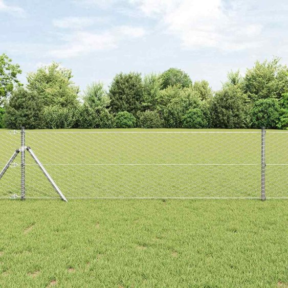 Kuusikulmaaita 0.6x10 m Sinkitty Teräs, Aitatolpat 7 kpl Ø32 mm 100 cm Sinkitty Teräs