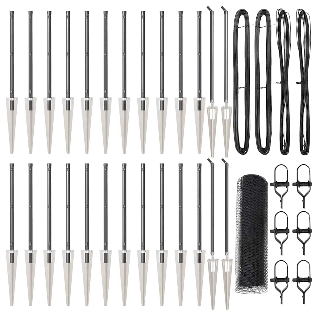 Kuusikulmainen Aita Harmaa 0,6x50 m Teräs, Aitapostit Piikkikiinnityksellä 13 kpl Ø32 mm 80 cm Galvanoitu Teräs