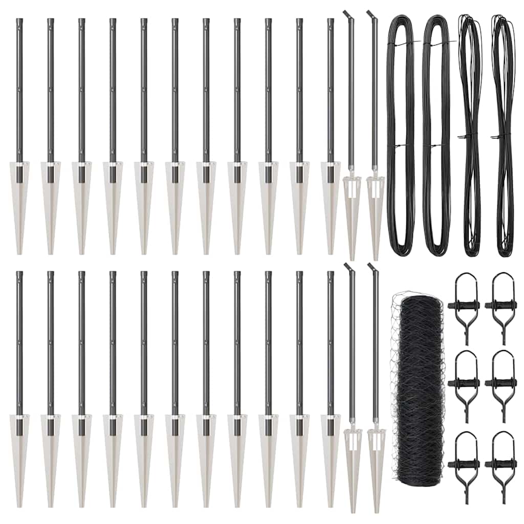 Kuusikulmainen Aita Harmaa 1x50 m Teräs, Aitapaalut Kynsillä 13 kpl Ø32 mm 120 cm Galvanoitu Teräs