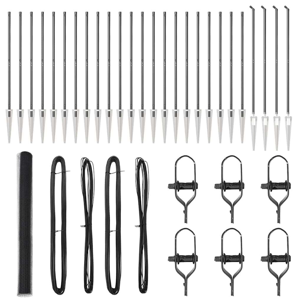 Kuusikulmioaita Harmaa 1,6x50 m Teräs, Aita- ja Pylvässetti 13 kpl Ø32 mm 180 cm Galvanoitu Teräs