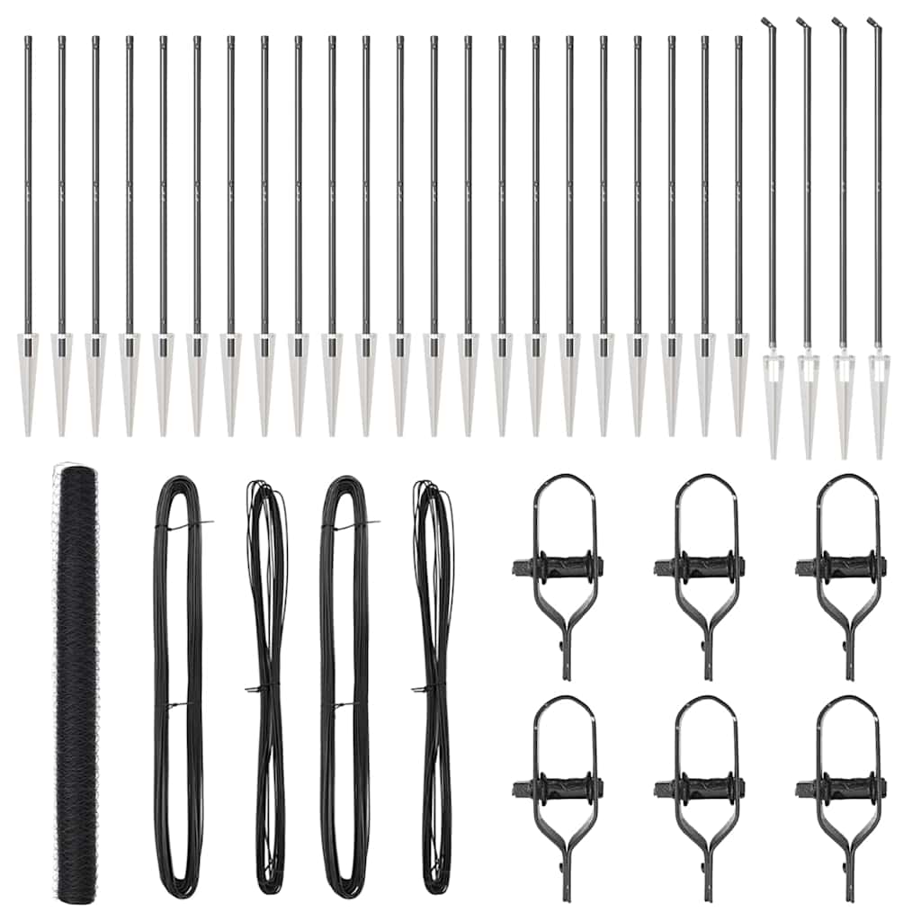 Kuusikulmainen Aita Harmaa 1.6x50 m Teräs, Aitapylväät Piikillä 13 kpl Ø32 mm 180 cm Galvanoitu Teräs