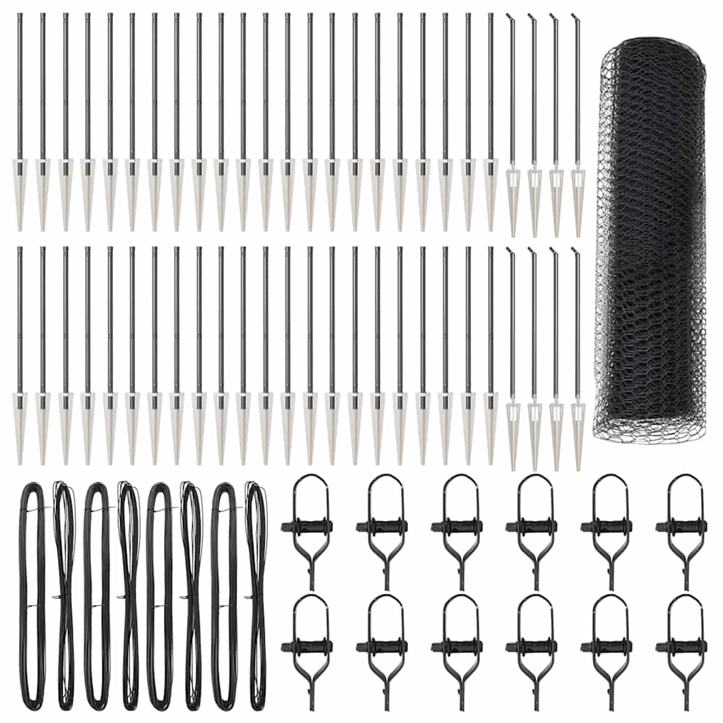 Kuusikulmainenaita Harmaa 0.4x100 m Terästä, Aitarakennussarjat 13 kpl Ø32 mm 60 cm Galvanoitu teräs