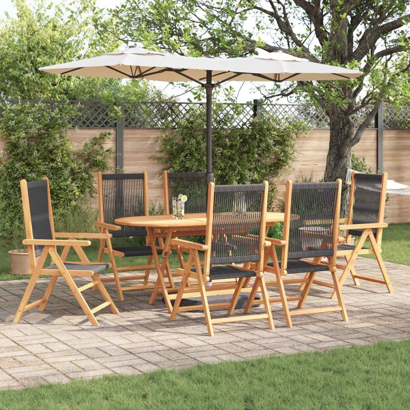 7-osainen ulkoruokailusarja - Musta akaasiapuu polyrottingilla