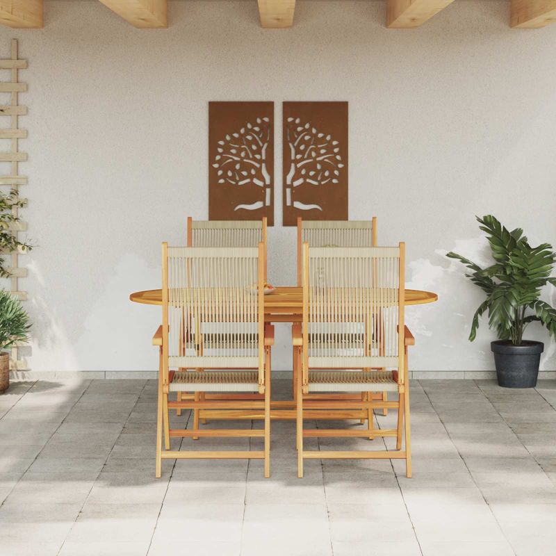 5-osan puutarhasyöminen setti, beige, massiivipuusta akaasiasta ja polyrottingista