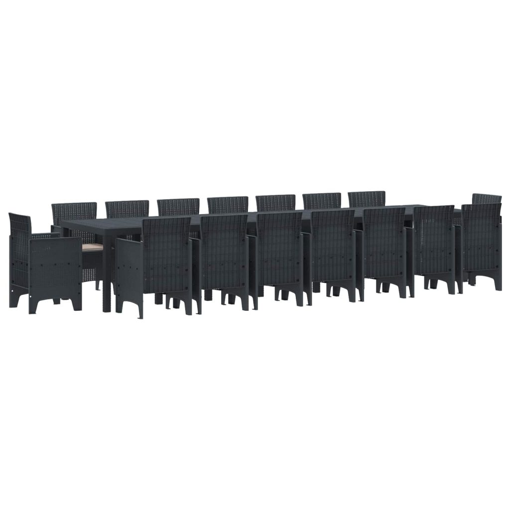 17-osainen puutarhan ruokailuryhmä tyynyillä Antrasiitti Polyrottinki, puutarhapöytä Antrasiitti 250x100x73 cm Polyrottinki, puutarhapöytä Antrasiitti 150x100x73 cm Polyrottinki, puutarhatuolit tyynyillä 4 kpl Antrasiitti Polyrottinki