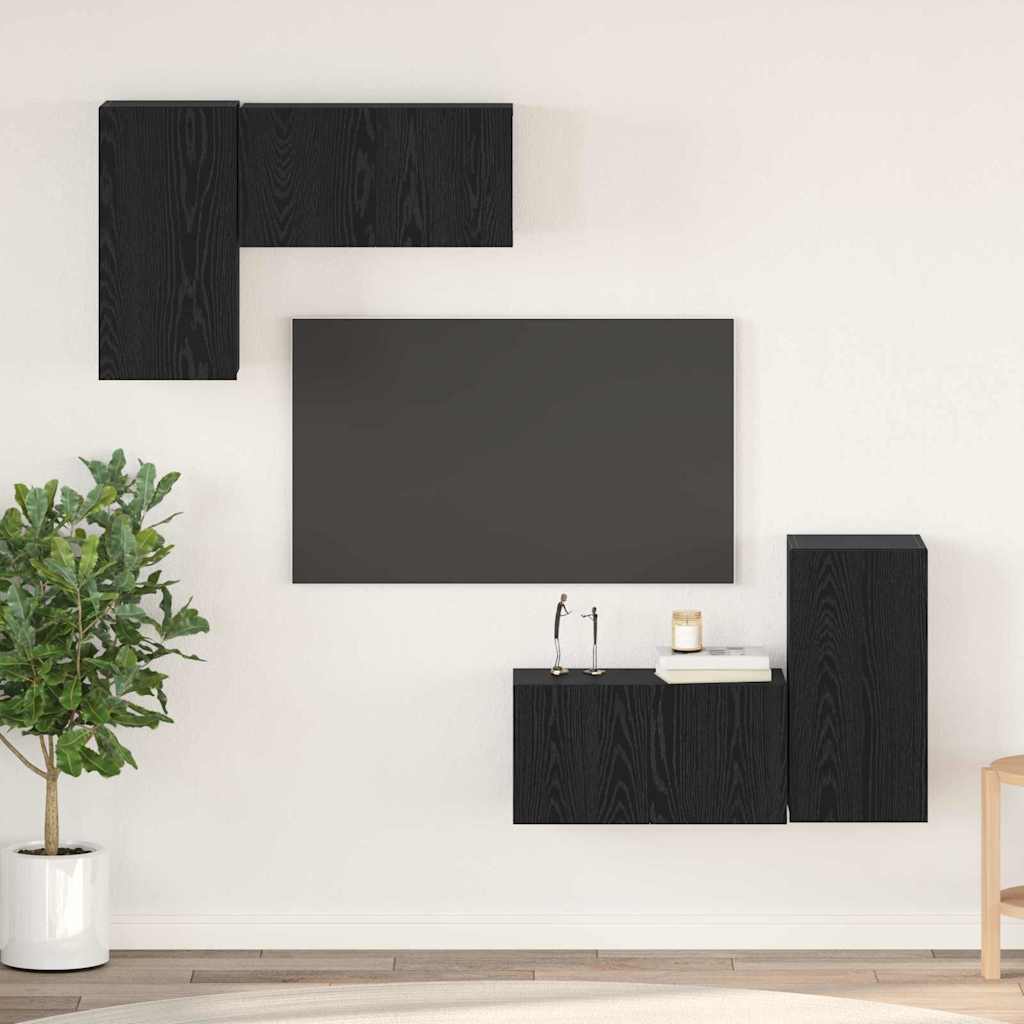 TV-kaappisarja hyllyllä säilytystilassa ovella 4 pcs Mustatamme 60 x 30 x 30 cm