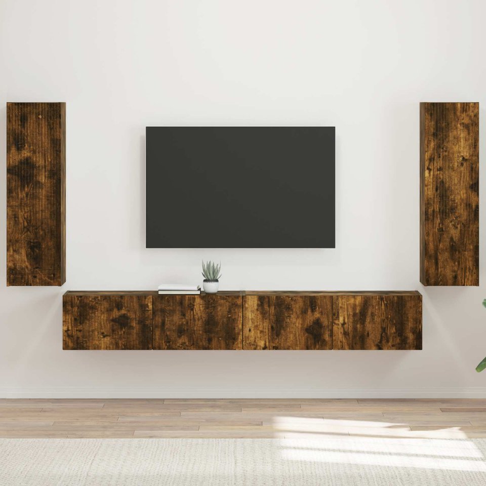 TV-seinäkaappi setti 4 pcs Savupähkinä Tekninen puu