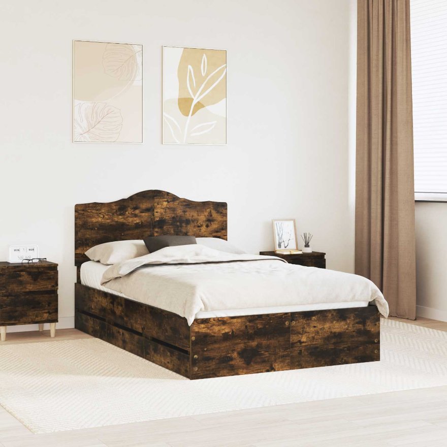 Sängyn runko päätyllä Savupähkinä 4FT6 Double Insinööripuuta