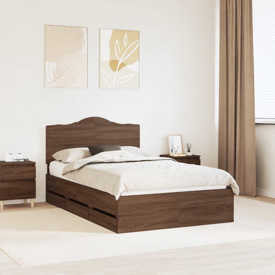 Sängyn runko päätyllä Ruskea tammi 120 x 200 cm Insinööripuuta