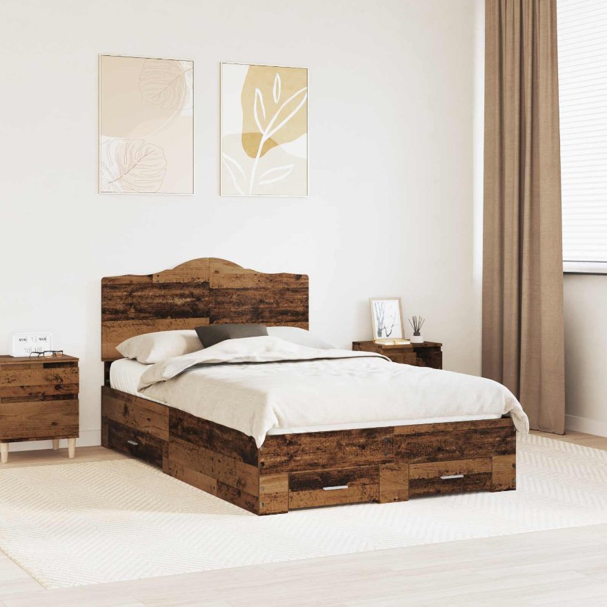 Sängyn runko päätyllä Vanha puu 4FT Small Double Tekninen puu