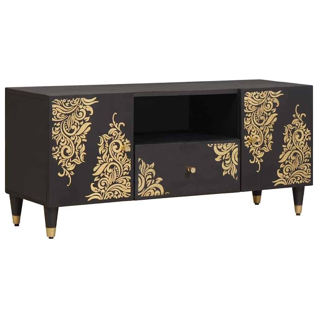 TV-kaappi hyllyllä Musta 105 x 33 x 46 cm Kiinteä mango puu