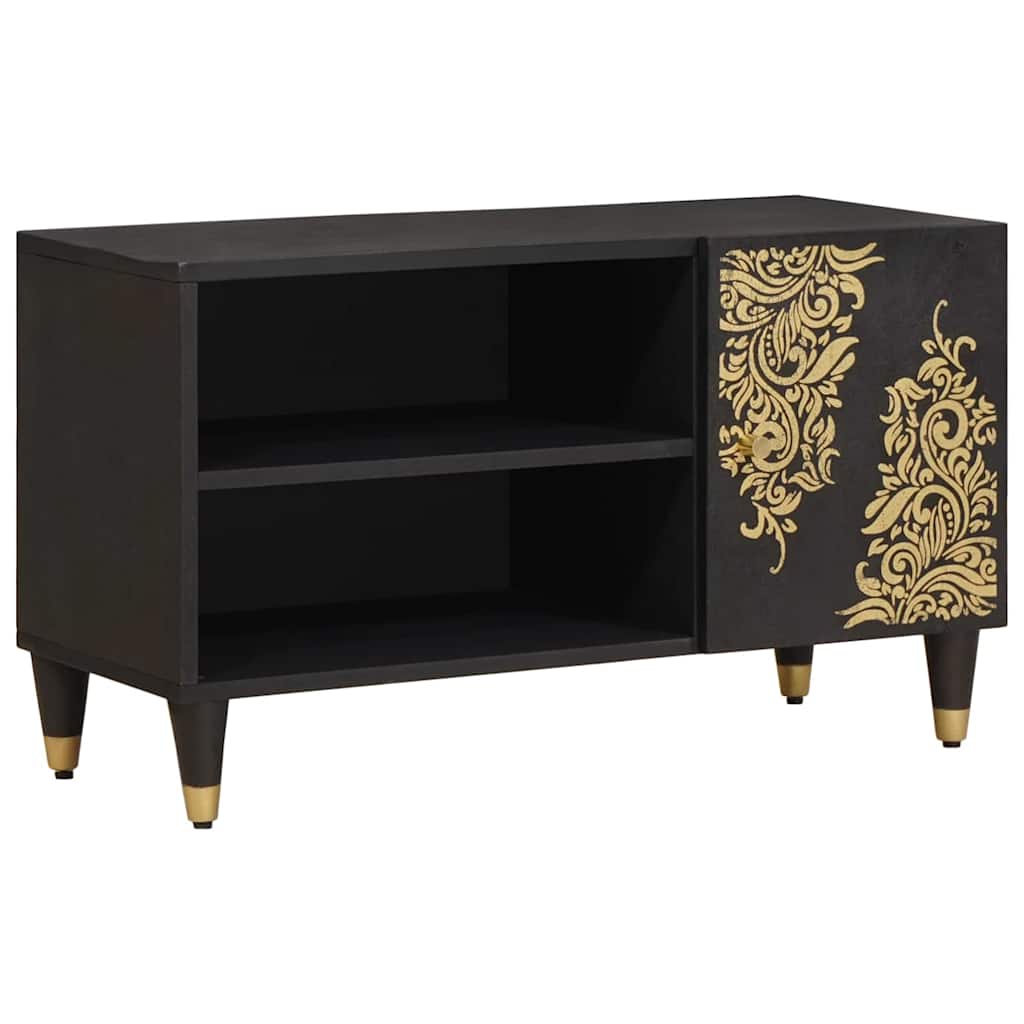 TV-kaappi hyllyllä Musta 80 x 33 x 46 cm Kiinteä mango puu