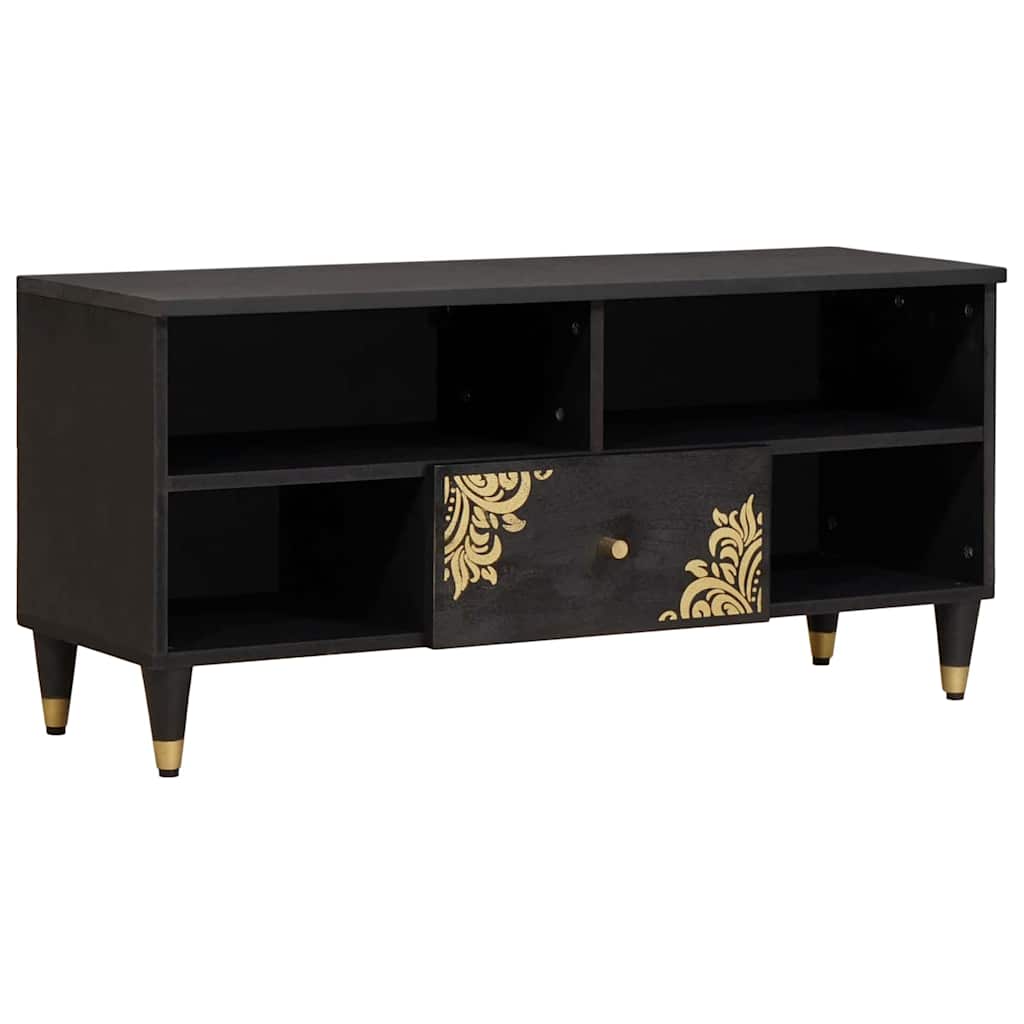 TV-kaappi hyllyllä Musta 100 x 33 x 46 cm Kiinteä mango puu