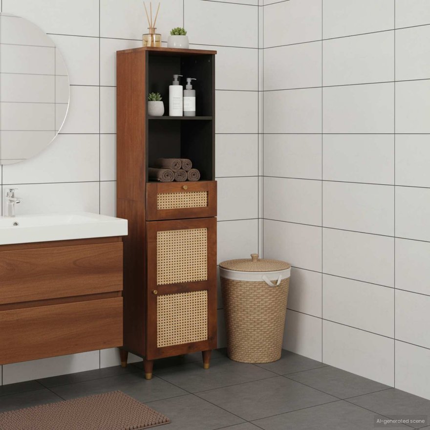 Sivupöytä laatikon kanssa hyllyllä säilytystilassa ovella Ruskea 38 x 33.5 x 160 cm