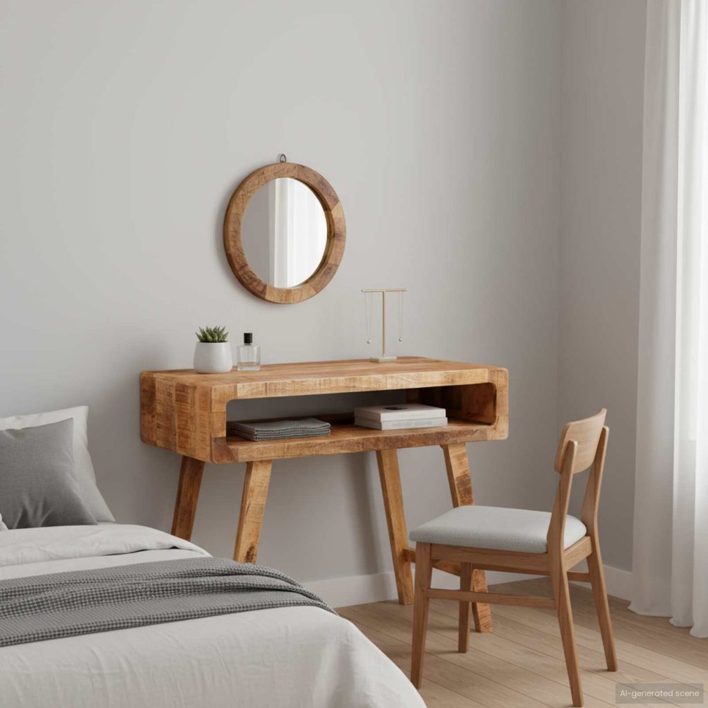 Makuuhuoneen meikkipöydät hyllyllä säilytystilassa peilillä Kiinteä mango-puu