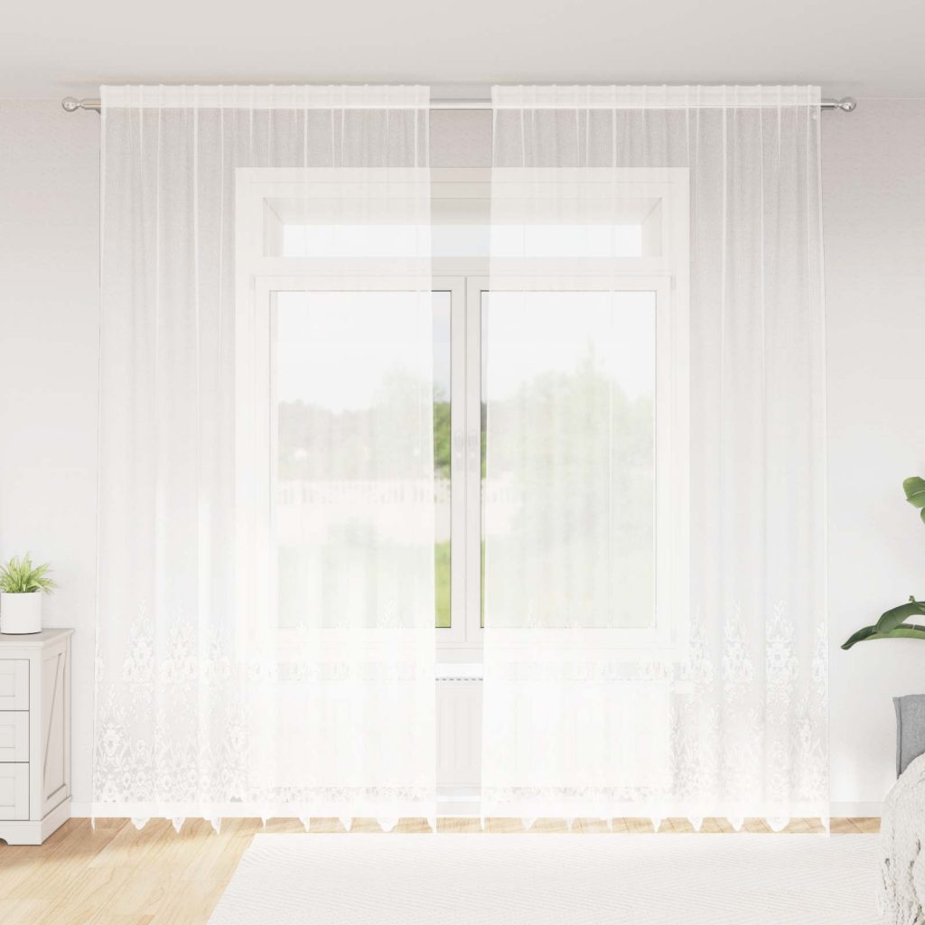 Verkkoverho verhoilla Kukallinen Valkoinen 200 x 300 cm Polyesteri