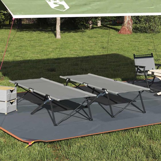 Taitettavat aurinkosängyt kantopusseilla 2 kpl Harmaa 600D Oxford kangas