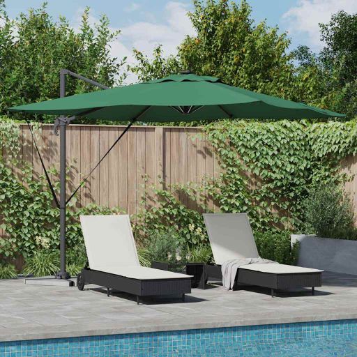 Cantilever Roma Parasol LED-valoilla - Vihreä, 286 x 285 x 270 cm Alumiini