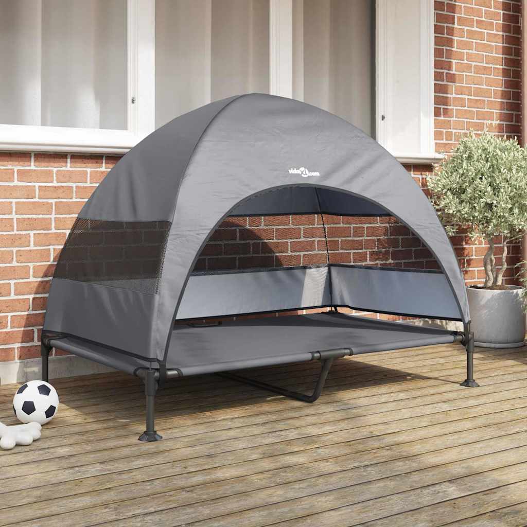 Korotettu koiran peti irrotettavalla katolla Vaaleanharmaa XL Teräs