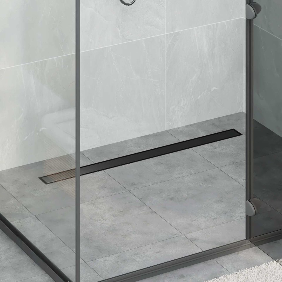 Suihkuhuuhtelija 2-in-1 360° poistoputkella Musta 90 cm