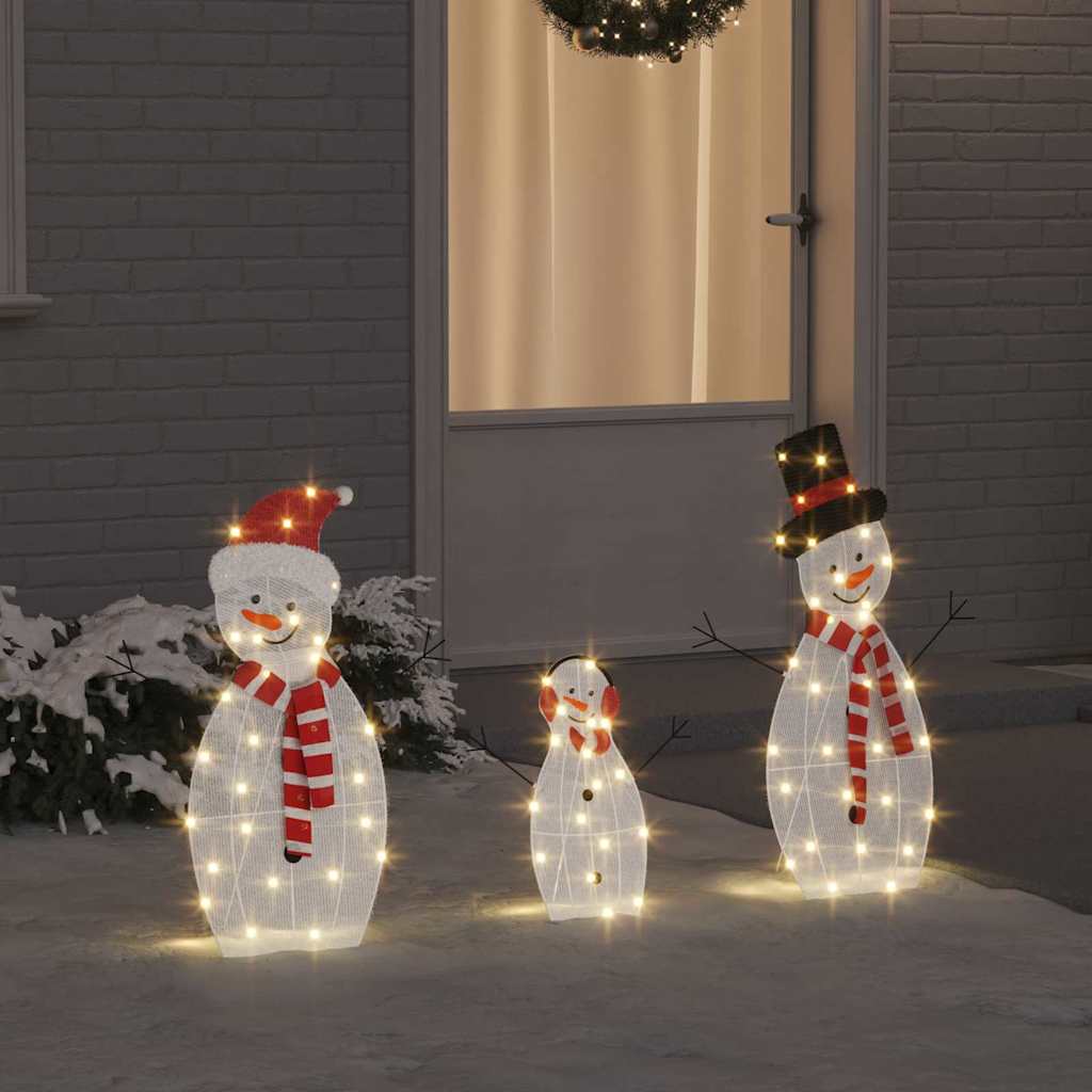 Valolla varustettu lumiukko-perhe 3 pcs Lämpimän Valkoinen