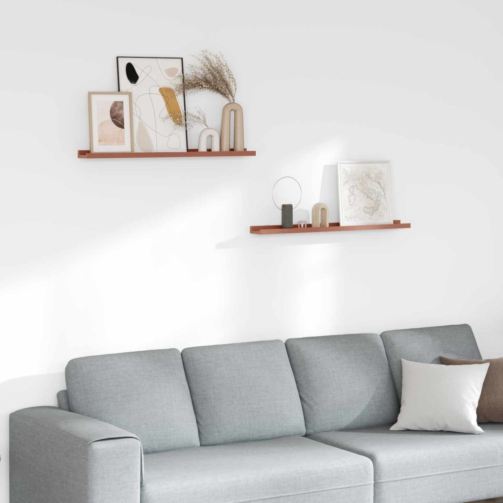 Seinähylly hyllyllä 2 pcs Punainen 80 x 9 x 3 cm Tekninen puu