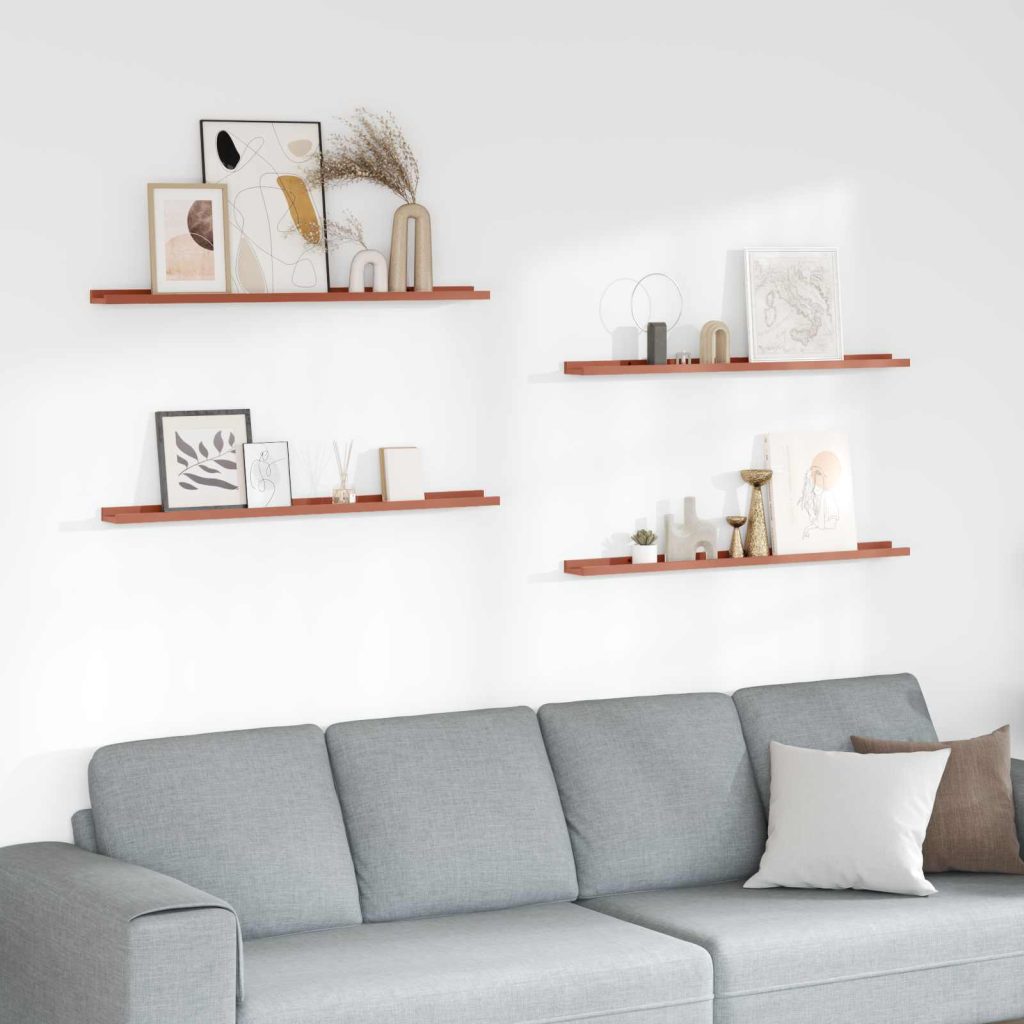 Seinähylly hyllyllä 4 pcs Punainen 100 x 9 x 3 cm Tekninen puu