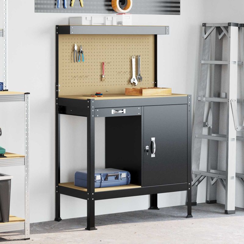 Työpöydät laatikon kanssa Musta 90 x 49 x 141 cm Tekninen puu