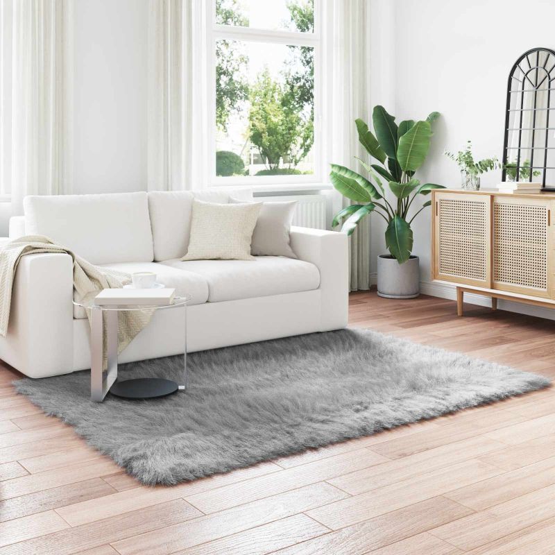 Tekonahkasheepskinmatto Harmaa 160 x 230 cm Polyesteri