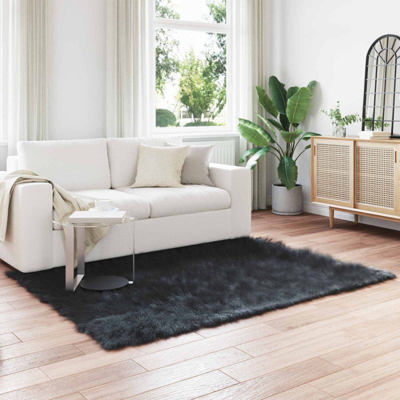 Tekonahkasheepskinmatto Musta 140 x 200 cm Polyesteri