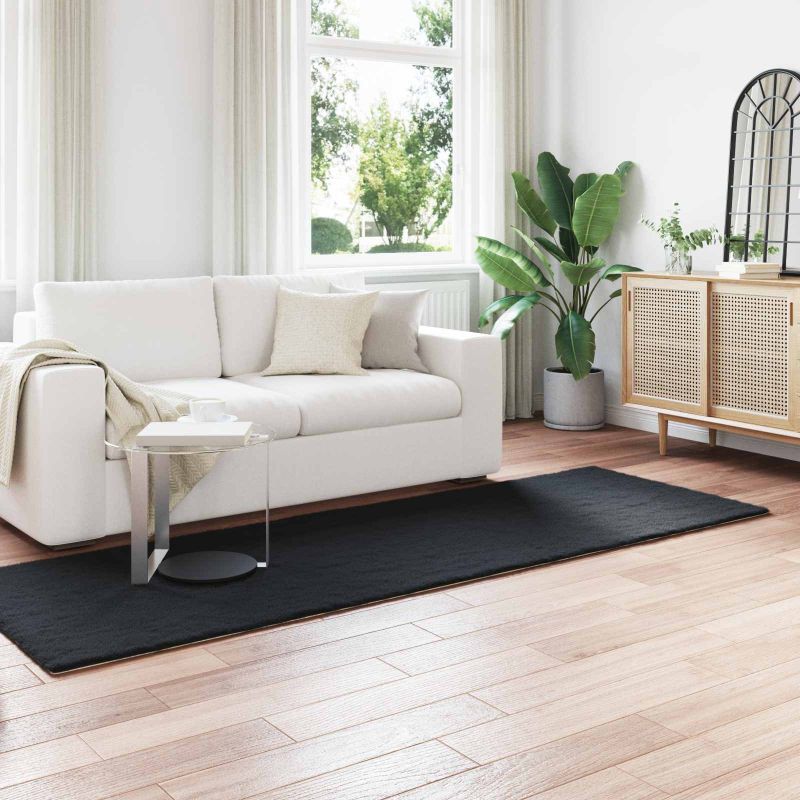 Keinotekoinen Kanin Turkis Matto Musta 80 x 250 cm Polyesteri