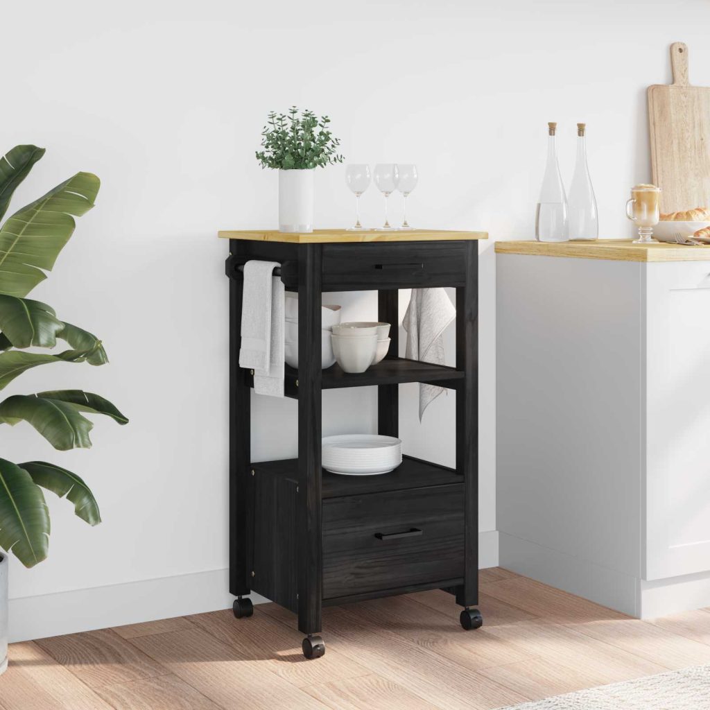 Keittiövaunu Musta 88,5 x 40 x 48 cm Massiivinen mänty