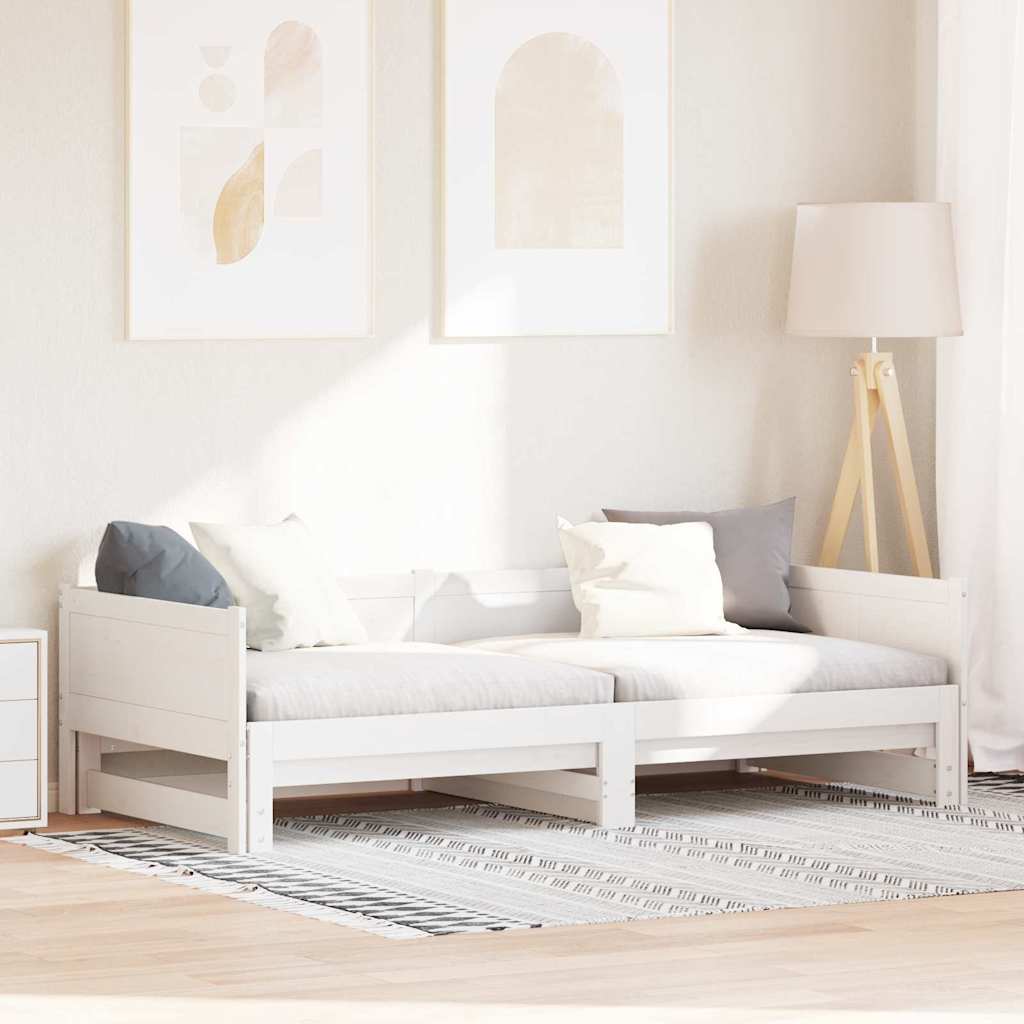 Ulosvedettävä vuode Valkoinen 90x200 cm Täysipuusta