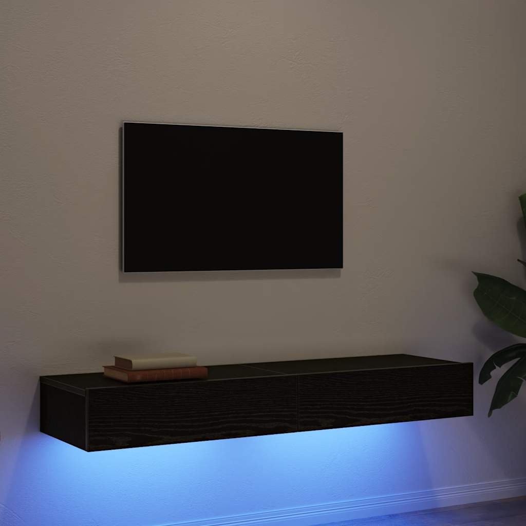 TV-tasot LED-valoilla 2 kpl musta tammi 60x35x15,5 cm