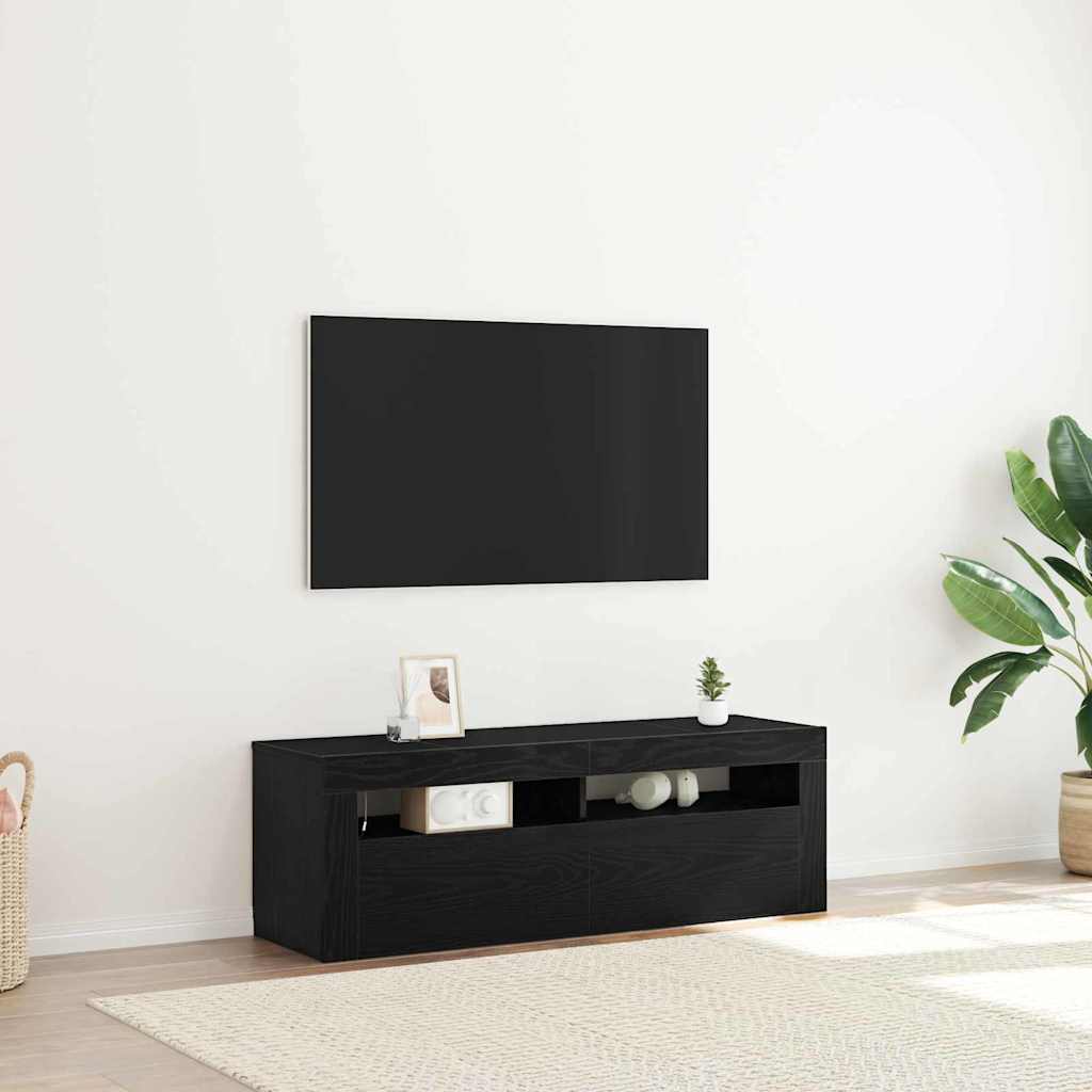 TV-kaappi LED-valoilla Musta Tammi 120x35x40 cm Tekninen Puu