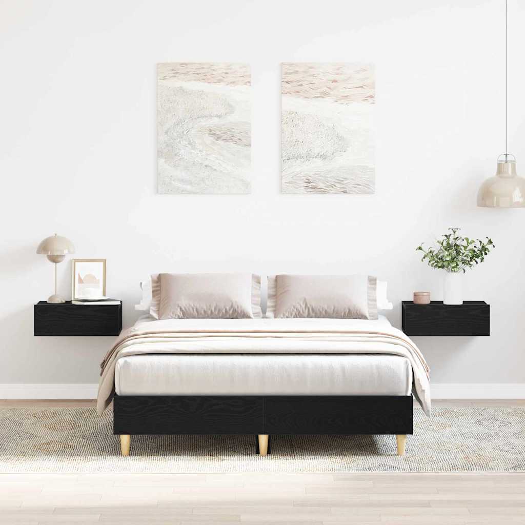 Sänkyrunko 140x190 cm Musta Tammi Tekninen Puinen